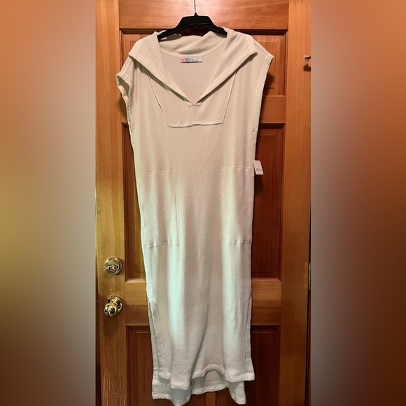 Free People Beach Ryan Ribbed Knit Midi Dress Slit Hem Relaxed Ivory Size XS - Picture 2 of 10
